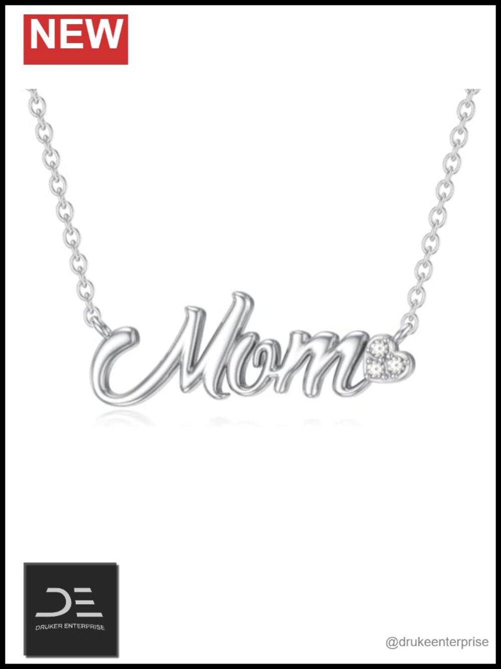 Sterling Silver Mama Necklace Lab Grown Diamond Pendant 18in Women Jewelry